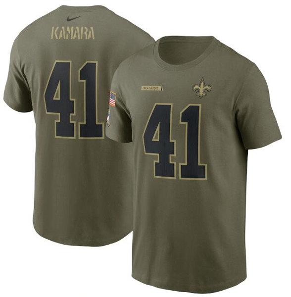 Men's New Orleans Saints #41 Alvin Kamara 2021 Olive Salute To Service Legend Performance T-Shirt
